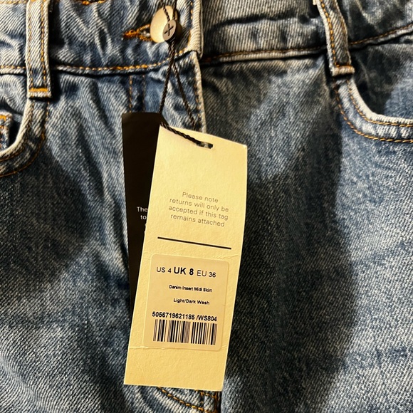 Me+Em Denim Insert Midi Skirt Sz US 4 UK 8 S - Picture 7 of 16